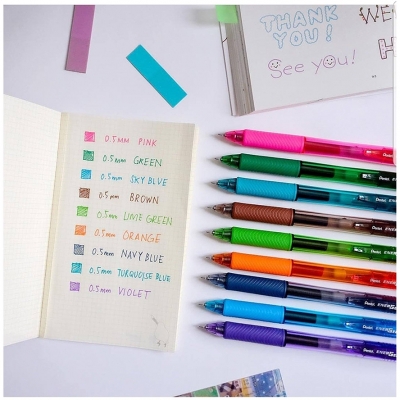 Roller cu gel EnerGel X, 0.7 mm, cu mecanism, 12 culori/set Pentel