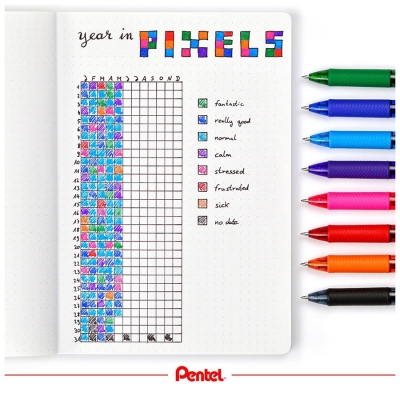 Roller cu gel EnerGel X, 0.7 mm, cu mecanism, 12 culori/set Pentel