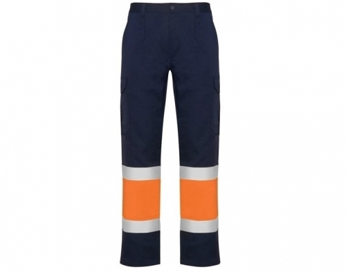 Pantaloni de vara Hi-Vis Naos, pentru barbati, Bleumarin/Portocaliu Fluorescent, Roly 
