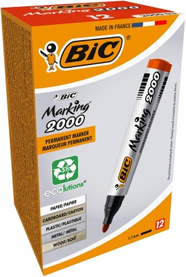 Marker permanent rosu 2000, 12 buc/cutie Bic