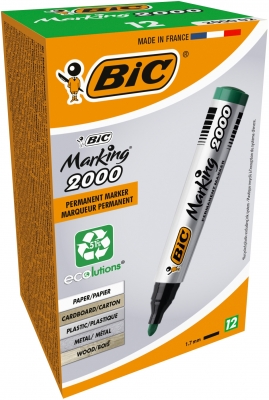 Marker permanent verde 2000, 12 buc/cutie Bic