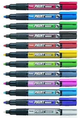 Marker permanent cu vopsea 4 mm, 12 culori/set, Pentel 