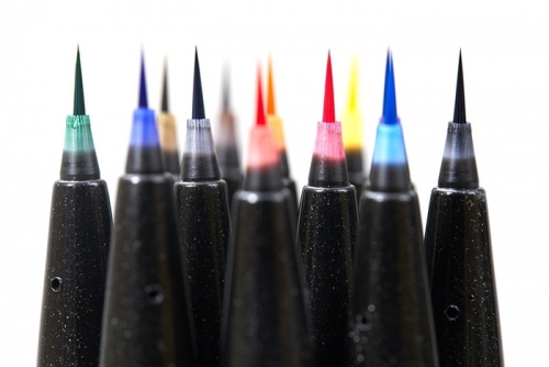 Marker caligrafic Brush Pen ultra fin Sign Pen Artist, 12 culori/set, Pentel 
