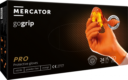 Manusi nitril nepudrate orange GOGRIP 50buc/cut Mercator