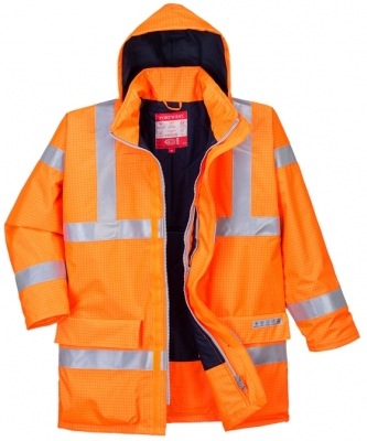 Jacheta antistatica si ignifuga Bizflame Rain Hi-Vis, Portocaliu, Portwest 
