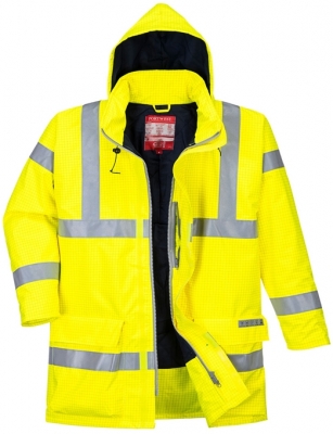 Jacheta antistatica si ignifuga Bizflame Rain Hi-Vis, Galben, Portwest 