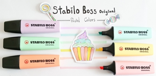 Set textmarker 6 culori pastel, cu suport Original Stabilo Boss 