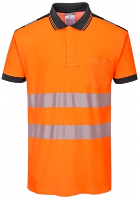 Tricou polo Hi-Vis Vision PW3, Portocaliu/Negru, Portwest 