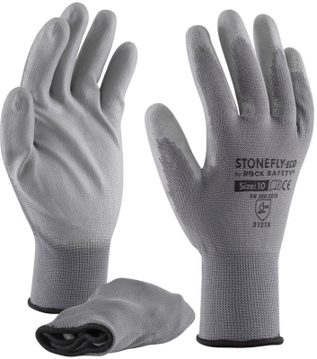 Manusi de asamblare din poliester cu palma imersata in PU, versiune economica, Gri, Stonefly-Eco-V, Rock Safety 