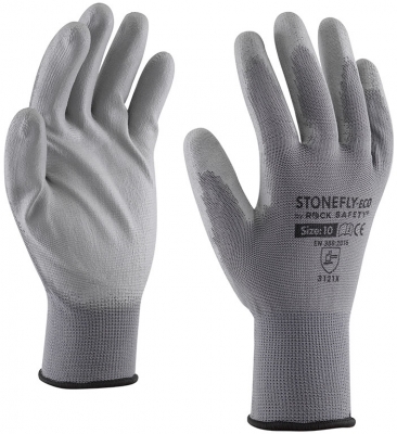 Manusi asamblare, poliester cu palma imersata in PU, versiune economica, Gri, Stonefly-Eco, Rock Safety