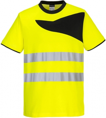 Tricou Hi-Vis cotton comfort S/S, galben/negru, regular, PW2, Portwest