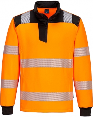 Hanorac Hi-Vis, fermoar 1/4, portocaliu/negru, regular, PW3, Portwest