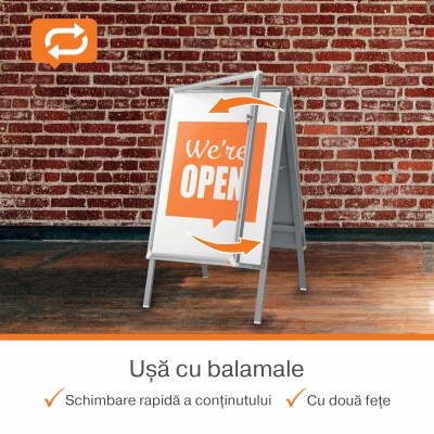 Panou dublu stradal NOBO Premium Plus, in forma de A, cu cheie, aluminiu, A1, gri