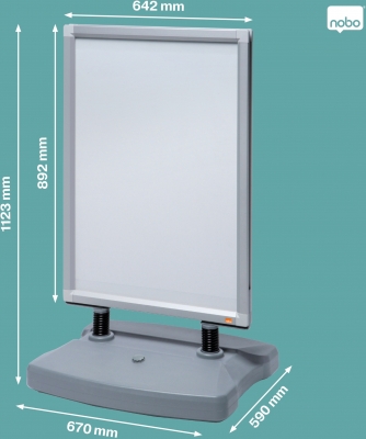 Panou dublu stradal NOBO Impression Pro, aluminiu, cu click, cu baza tip rezervor cu apa, A1, gri