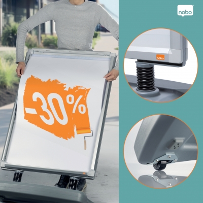 Panou dublu stradal NOBO Impression Pro, aluminiu, cu click, cu baza tip rezervor cu apa, A1, gri