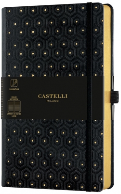 Caiet cu elastic Black Gold 13 x 21 cm, Honeycomb black & gold, dictando Castelli