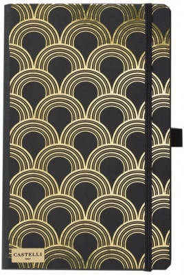 Caiet cu elastic Black Gold 13 x 21 cm, Art Deco Gold, dictando Castelli