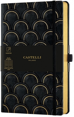 Caiet cu elastic Black Gold 13 x 21 cm, Art Deco Black & Gold, dictando Castelli