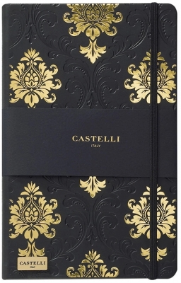Caiet cu elastic Black Gold 13 x 21 cm, Baroque Black & Gold, dictando Castelli