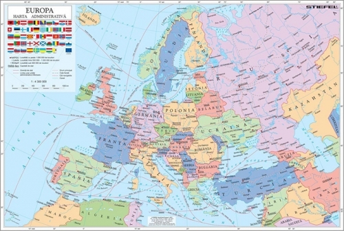 Harta de perete Europa Administrativa 160 x 120 cm sipci de lemn