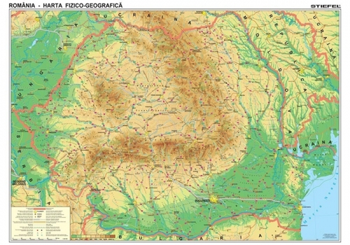 Harta Romania Fizico Geografica si Harta Contur 160 x 120 cm sipci de lemn