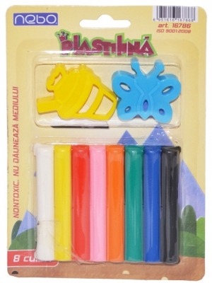Plastilina 8 culori/set cu forme, pe blister, Nebo 
