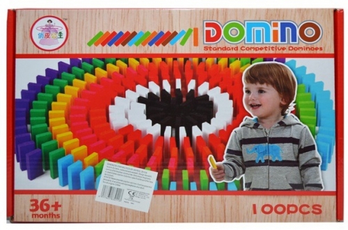 Joc domino din lemn colorat, 100 piese/cutie