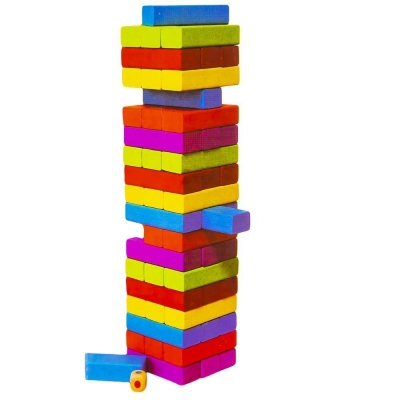 Joc de lemn colorat, 54 piese, Turnul cazator