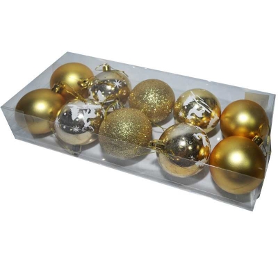 Globuri pentru pomul de Craciun, plastic, diverse modele, 6 cm, 10 buc/set