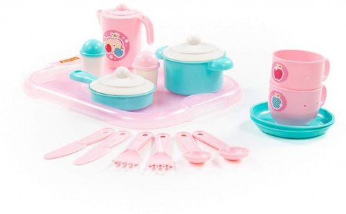 Set de joaca Ustensile bucatarie pentru 2 persoane 80486, 19 piese/set Polesie