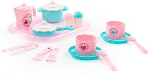 Set de joaca Ustensile bucatarie pentru 2 persoane 80486, 19 piese/set Polesie