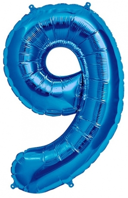 Balon cifra 9, din folie de aluminiu, albastru, 46 cm