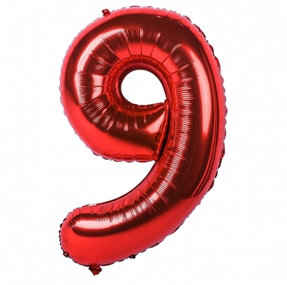 Balon cifra 9, din folie de aluminiu, rosu, 46 cm 