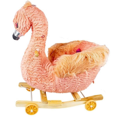 Balansoar din plus pentru bebelusi, cu rotile, model Flamingo, 66 cm