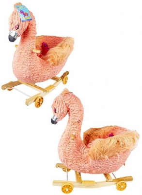 Balansoar din plus pentru bebelusi, cu rotile, model Flamingo, 66 cm