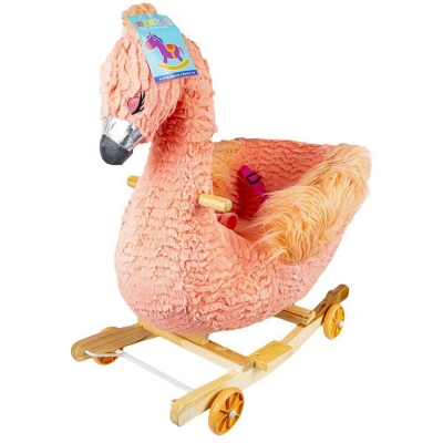 Balansoar din plus pentru bebelusi, cu rotile, model Flamingo, 66 cm