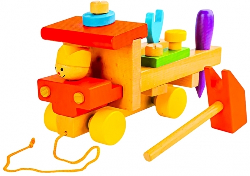 Jucarie de tras din lemn, locomotiva demontabila