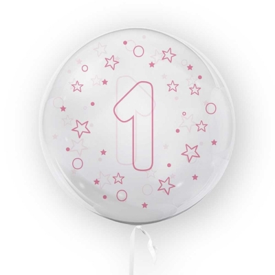 Balon transparent - roz 45 cm, cifra 1, fete Tuban