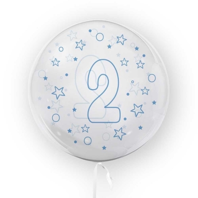 Balon transparent - albastru 45 cm, cifra 2, baieti Tuban