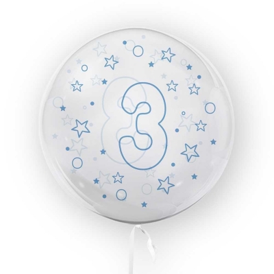 Balon transparent - albastru 45 cm, cifra 3, baieti Tuban