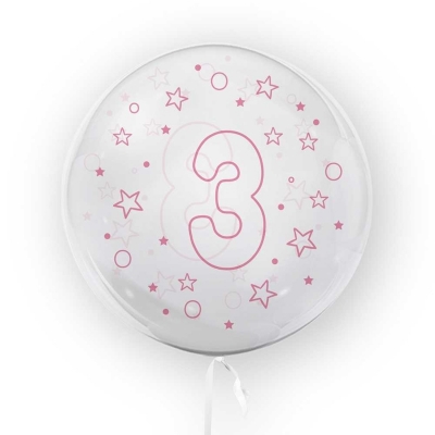 Balon transparent - roz 45 cm, cifra 3, fete Tuban