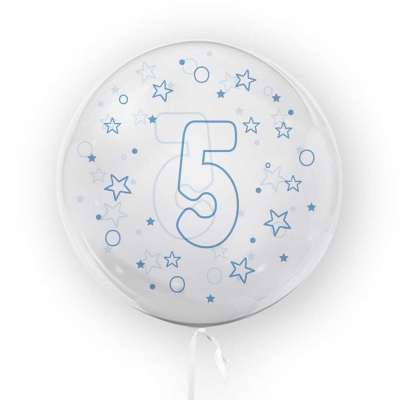 Balon transparent - albastru 45 cm, cifra 5, baieti Tuban