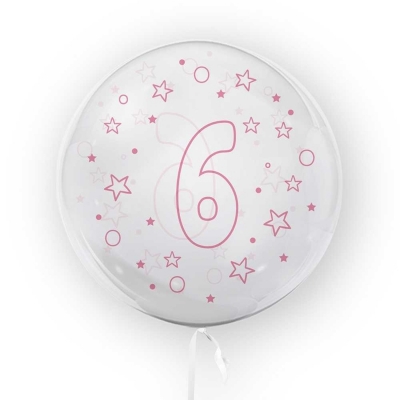 Balon transparent - roz 45 cm, cifra 6, fete Tuban