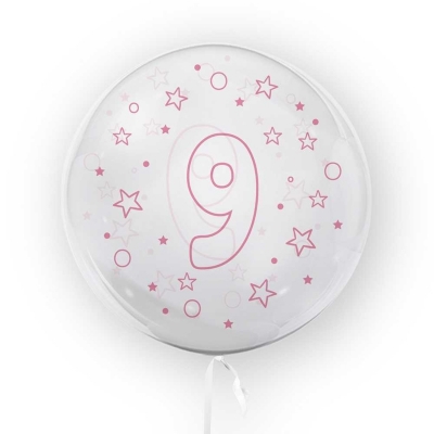 Balon transparent - roz 45 cm, cifra 9, fete
