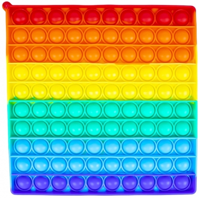 Jucarie senzoriala antistres Pop it Now and Flip it, Push Bubble XL, 20 cm, model Patrat curcubeu