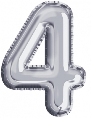 Balon, folie aluminiu, argintiu, cifra 4, 40 cm 