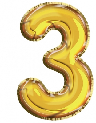 Balon, folie aluminiu, auriu, cifra 3, 40 cm 