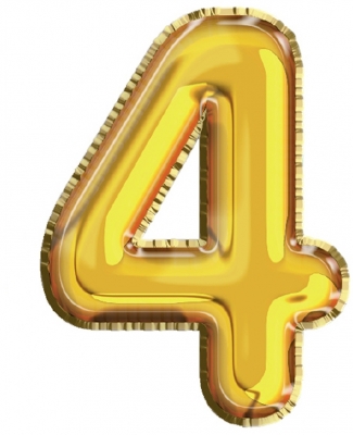 Balon, folie aluminiu, auriu, cifra 4, 40 cm 