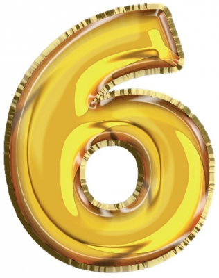 Balon, folie aluminiu, auriu, cifra 6, 40 cm 
