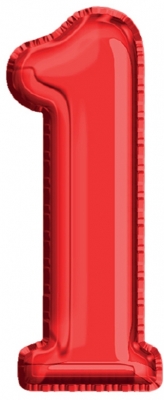 Balon, folie aluminiu, rosu, cifra 1, 40 cm